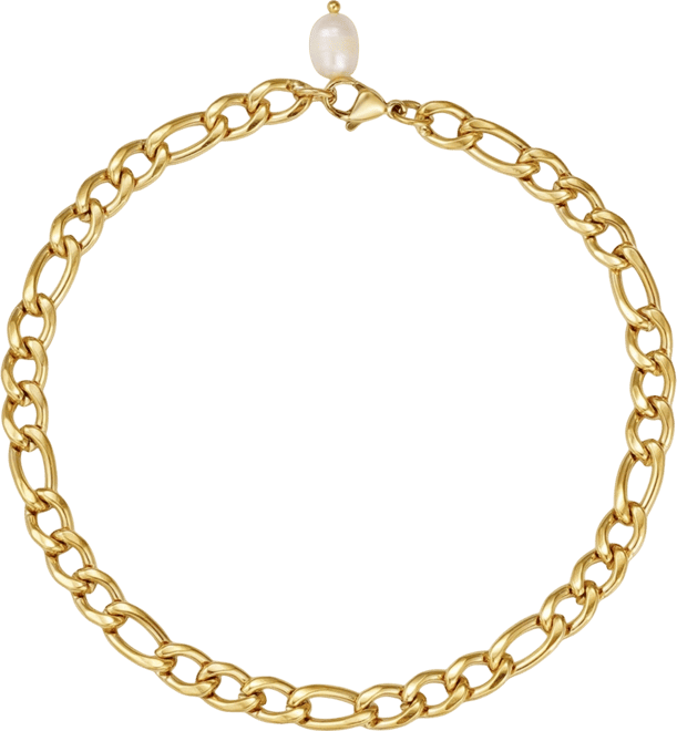 Tarnish Resistant Gold Freshwater Pearl Figaro Chain Anklet