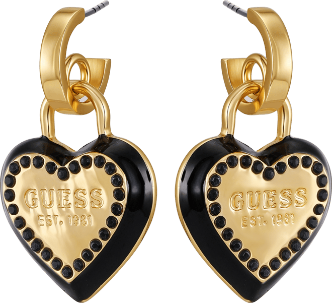 Glass Stone Gold-Tone Heart Drop Hoop Earrings