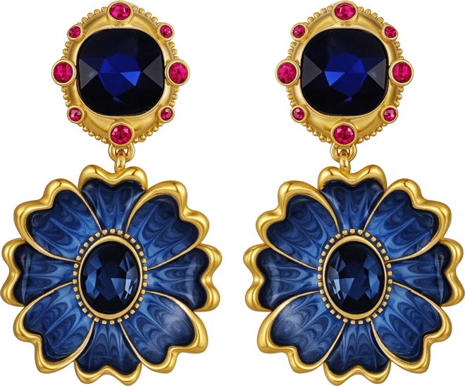 Glass Stone Gold-Tone Floral Clip-On Drop Earrings