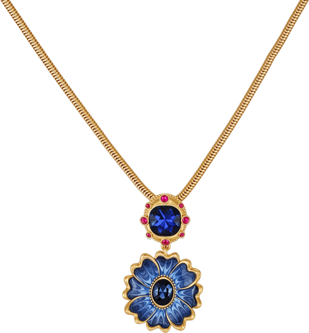 Glass Stone Gold-Tone Floral Drop Necklace