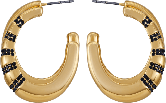 Glass Stone Gold-Tone Huggie Hoop Earrings