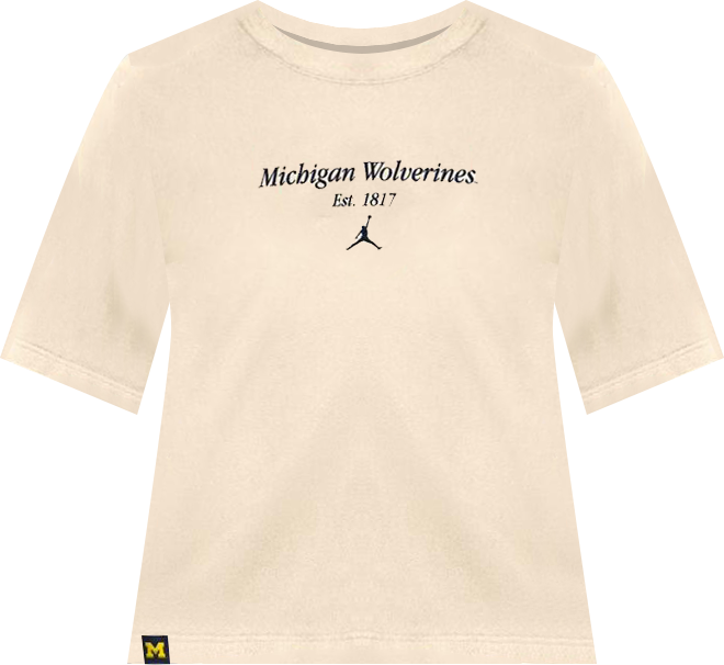 Women's Cream Michigan Wolverines Established Tag Boxy T-Shirt