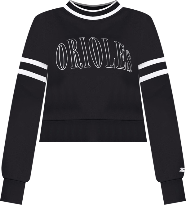 Women's Black Baltimore Orioles Power Play Cropped Pullover Sweatshirt