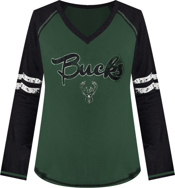 Women's Hunter Green/Cream Milwaukee Bucks Winner Waffle Knit Thermal Long Sleeve Tri-Blend T-Shirt