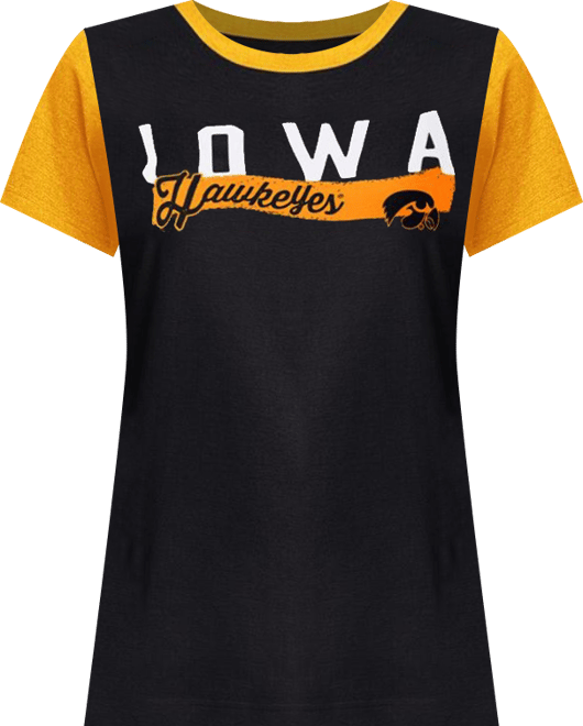 Women's Black Iowa Hawkeyes Racer Crewneck Ringer T-Shirt