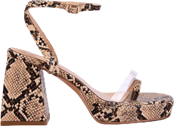 Womens Such Flirt Snake Print Triangular Block Heel Sandals