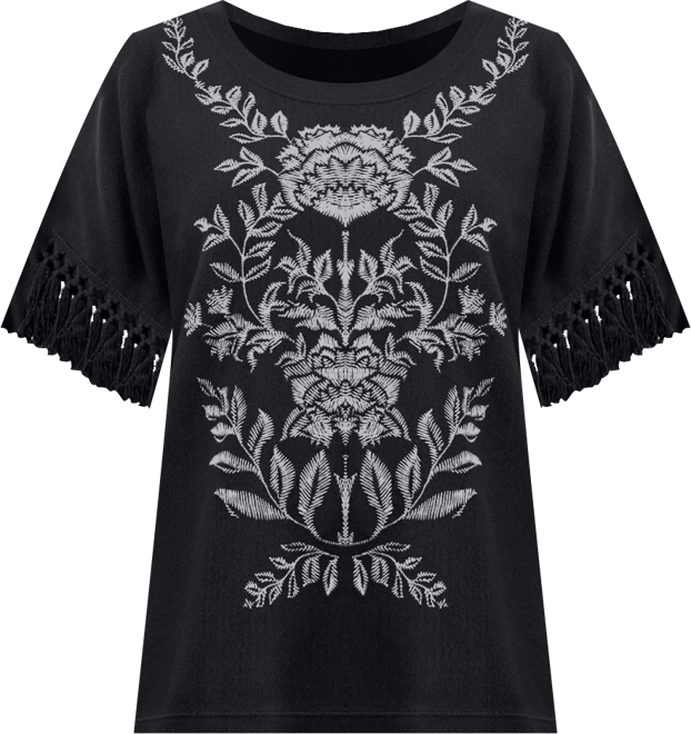 Women's Embroidered Fringe-Trim Poncho Top, Macy's Exclusive