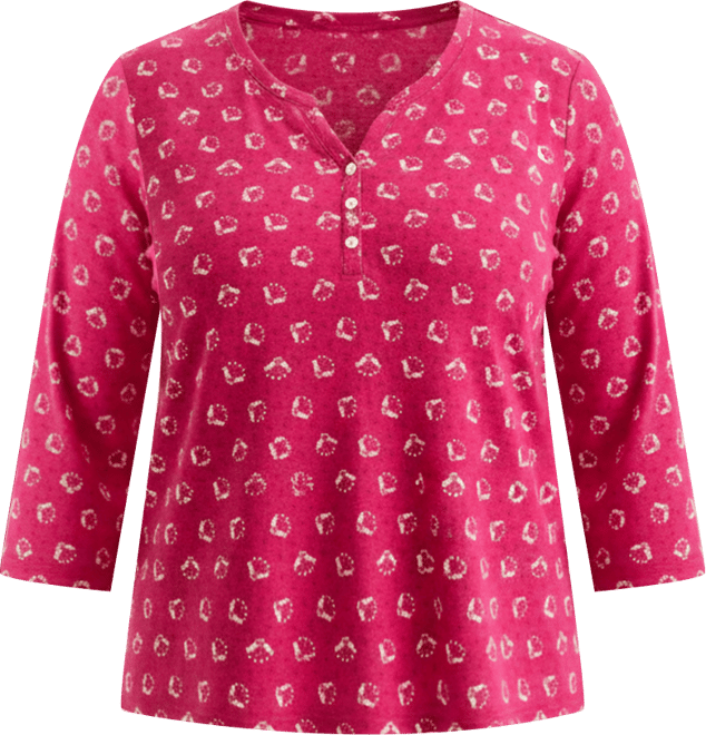 Plus Size Printed 3/4-Sleeve Henley Top, Macy's Exclusive