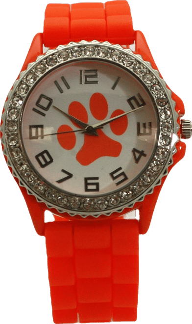 Orange Every Day Silicone Paw and Rhinestones Colorful Women Watch