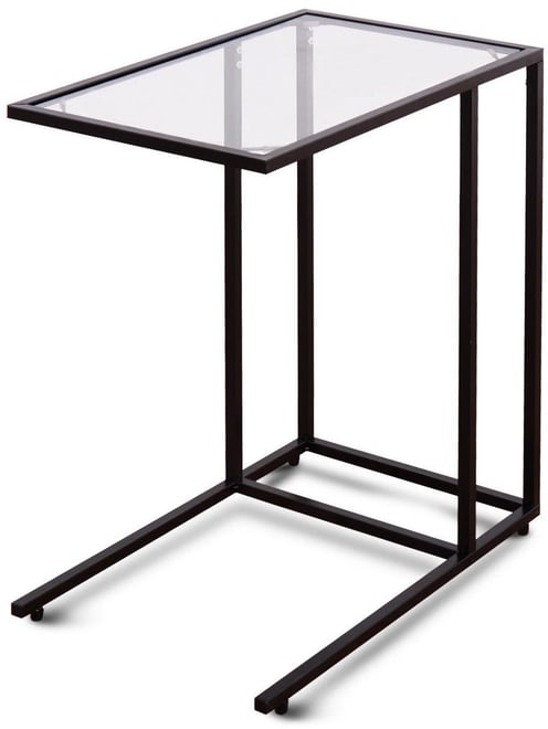 Coffee Tray Side Sofa End Table Ottoman Couch Stand Tv Lap Snack W/Glass Top