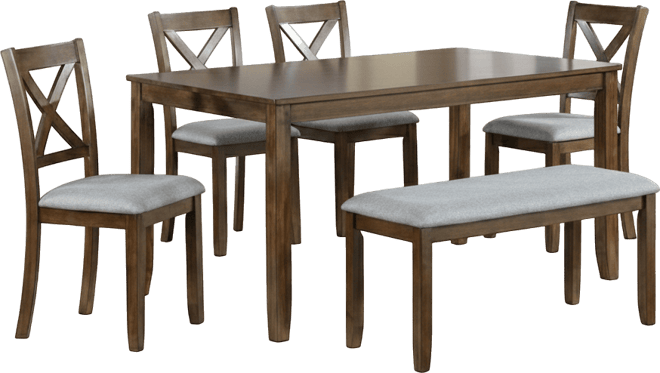 Casainc 6 Piece Wooden Dining Table Set with Table, 4 Upholstered Chairs and Bench