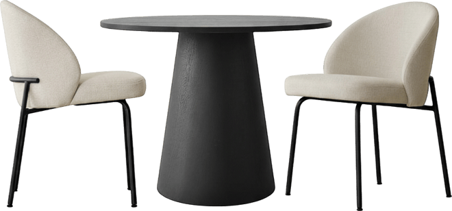 3-Piece 35 Inch Round Dining Set with Black Pedestal Table and 2 Fabric Upholstered Armless Chairs with Black Metal Legs-