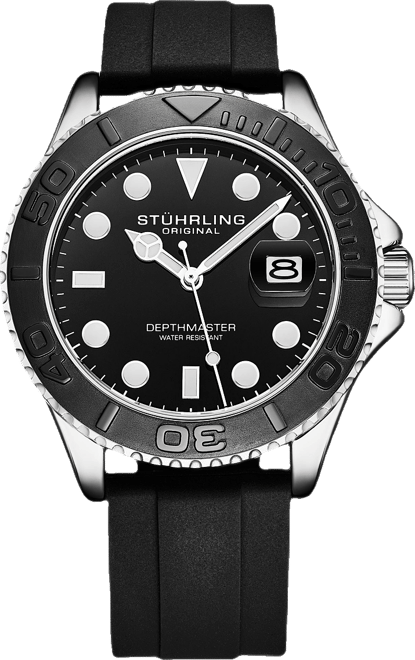 Depthmaster 4072 Men s Quartz Diver Watch – 42mm, Black Dial, Silicone Strap, Rotating Bezel, Date, 100M Water Resistant