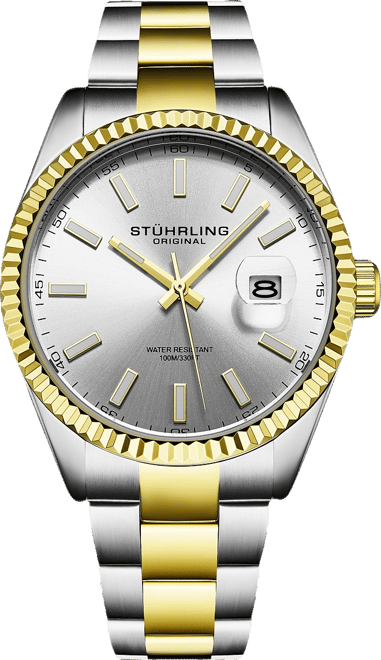 Vanguard 4069 Men s Quartz Watch – 42mm, Silver Dial, Two-Tone Bracelet, Fluted Bezel, Date, 100M Water Resistant