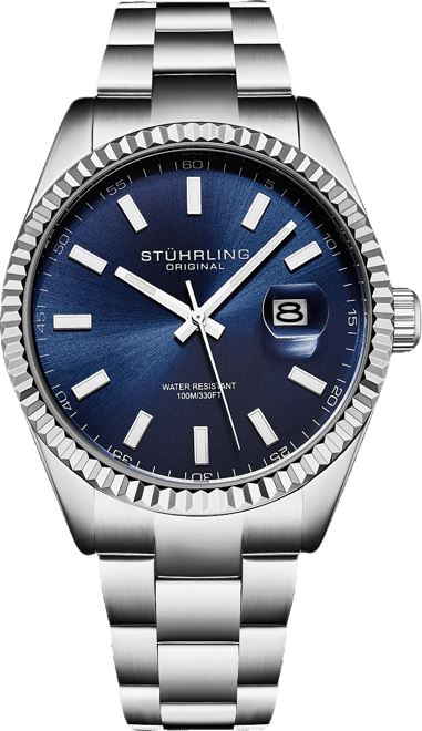Vanguard 4069 Men s Quartz Watch – 42mm, Blue Dial, Stainless Steel Bracelet, Fluted Bezel, Date, 100M Water Resistant