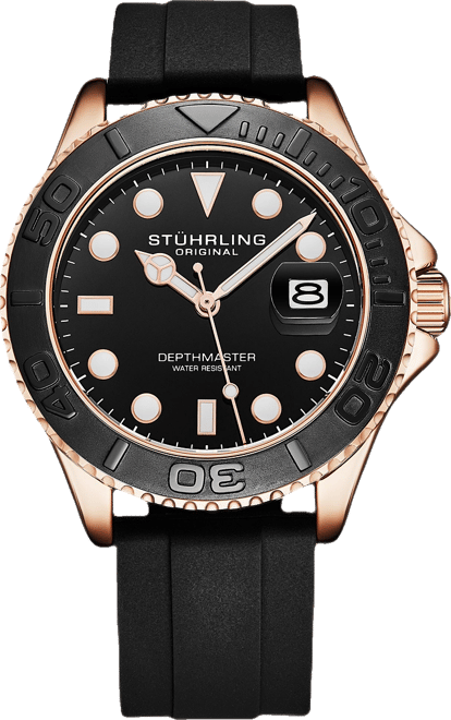 Depthmaster 4072 Men s Quartz Diver Watch – 42mm, Rose Gold-Tone Case, Black Dial, Silicone Strap, Date, 100M Water Resistant