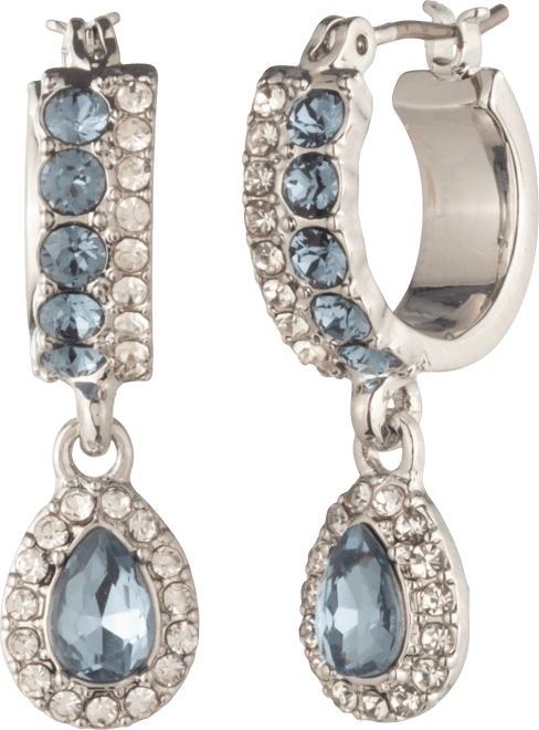 Glass Stone Pierced Post Hoop Drop Earrings