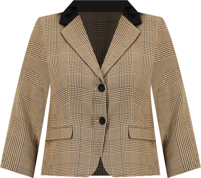 Plus Size Plaid Elbow-Patch Two-Button Jacket