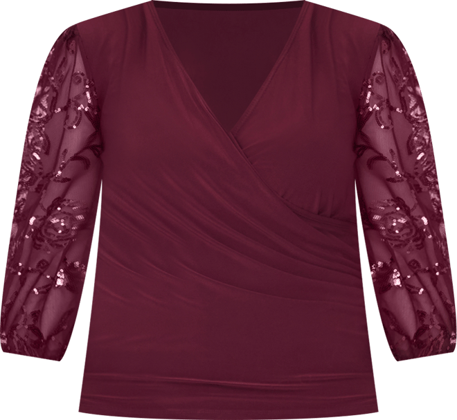 Petite Mixed Media Surplice Neck Sequin Top