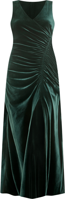 Women's Velvet Side Ruched V-Neck Dress