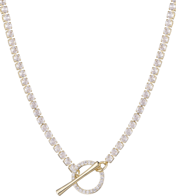 Gold Plated Crystal Toggle Tennis Necklace