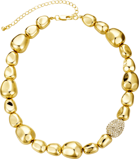Gold Plated Crystal Pebbled Gold Necklace