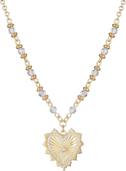 Gold Plated Heart Necklace with Rosary Chain