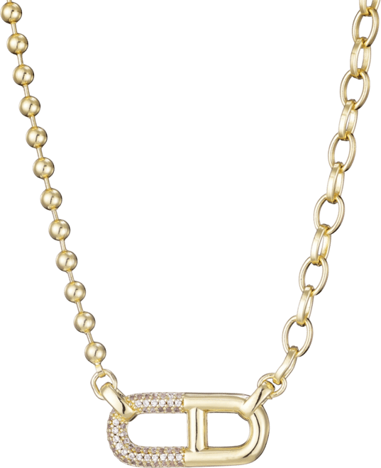 Cubic Zirconia Mixed Chain Sideways Pendant Necklace