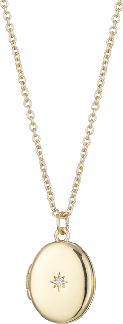 Gold Cubic Zirconia Oval Locket Starburst Necklace