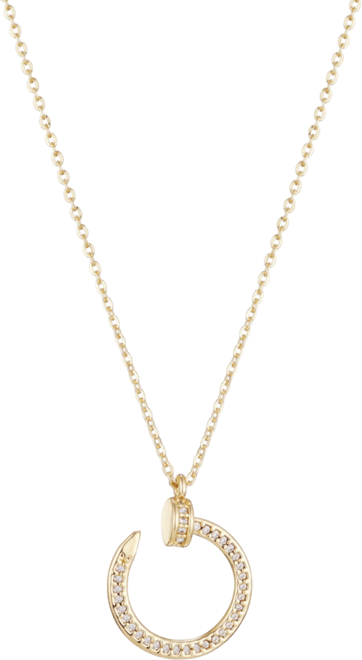 Gold Cubic Zirconia Curved Nail Ring Necklace