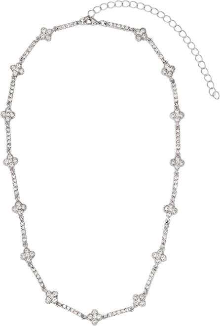 Silver Crystal Clover Tennis Necklace