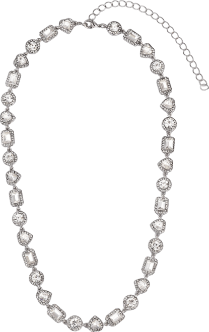 Silver Crystal Halo Heart Chain Necklace