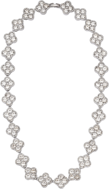 Silver Crystal Clover Link Chain Necklace