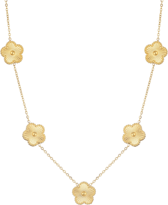 Tarnish Resistant Gold Five-Leaf Clover Station Necklace