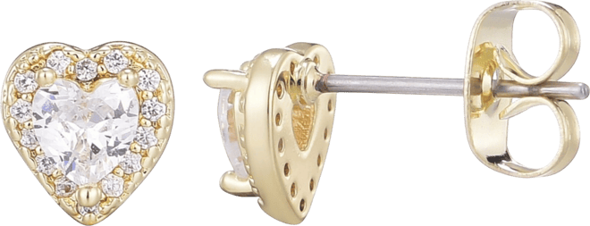 Gold Plated Cubic Zirconia Heart Halo Stud Earrings
