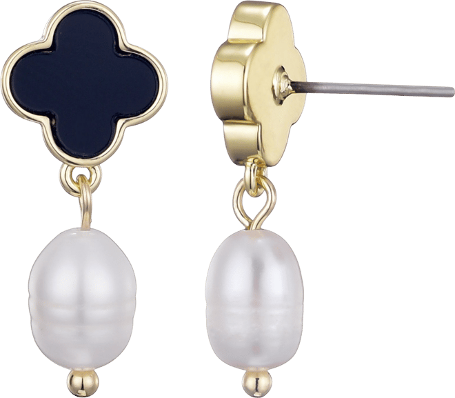 Freshwater Pearl Black Clover Drop Earrings