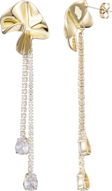 Gold Plated Crystal Flower Tennis Drop Earrings