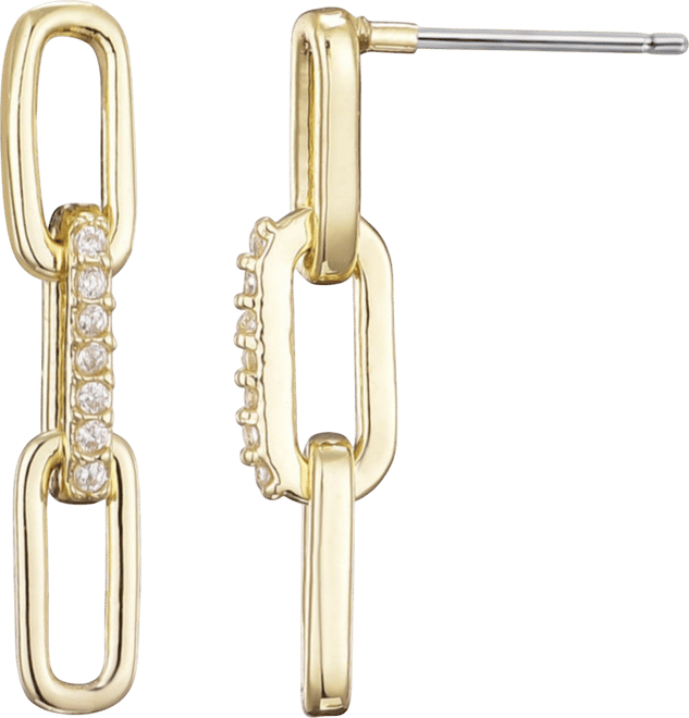 Gold Plated Cubic Zirconia Mini Paperclip Drop Earrings