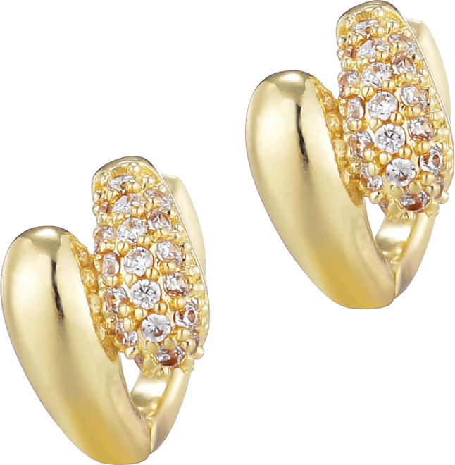 Gold Plated Cubic Zirconia Double Band Hoop Huggie Earrings