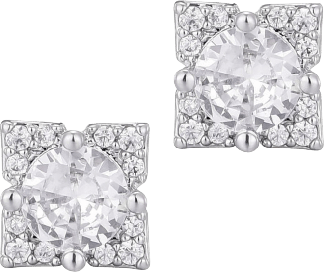 Silver Plated Cubic Zirconia Flower-Shaped Halo Stud Earrings