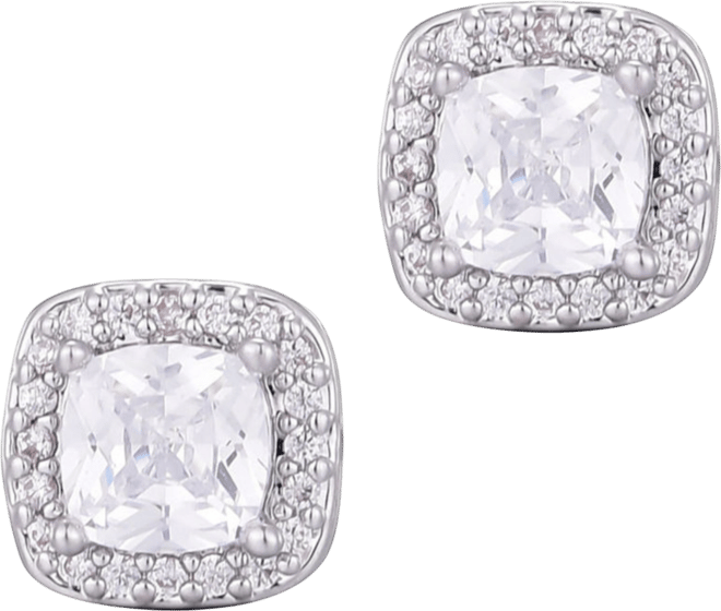 Silver Plated Cubic Zirconia Cushion Halo Stud Earrings