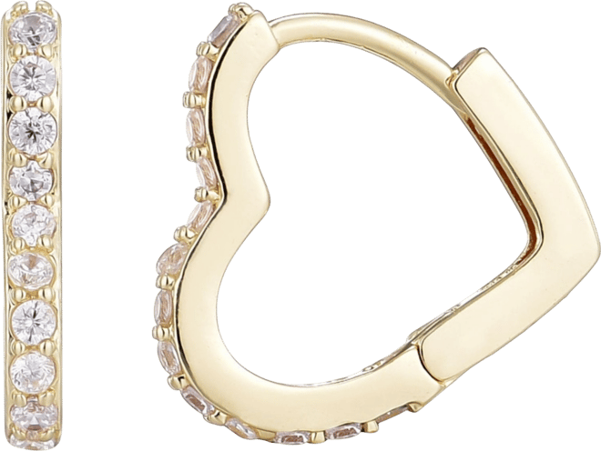 Gold Plated Cubic Zirconia Heart Hoop Earrings