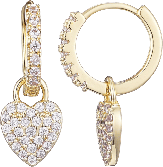 Gold Plated Cubic Zirconia Heart Huggie Earrings