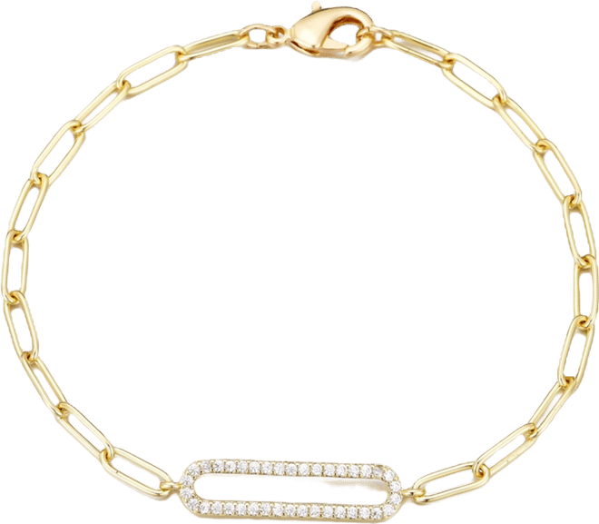Gold Plated Cubic Zirconia Elongated Pave Link Bracelet