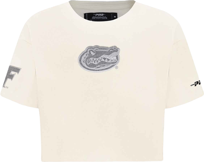 Women's Cream Florida Gators Reverse French Terry Boxy Cropped T-Shirt