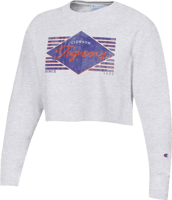 Women's Heather Gray Clemson Tigers Reverse Weave&nbsp;Cropped Pullover Sweatshirt