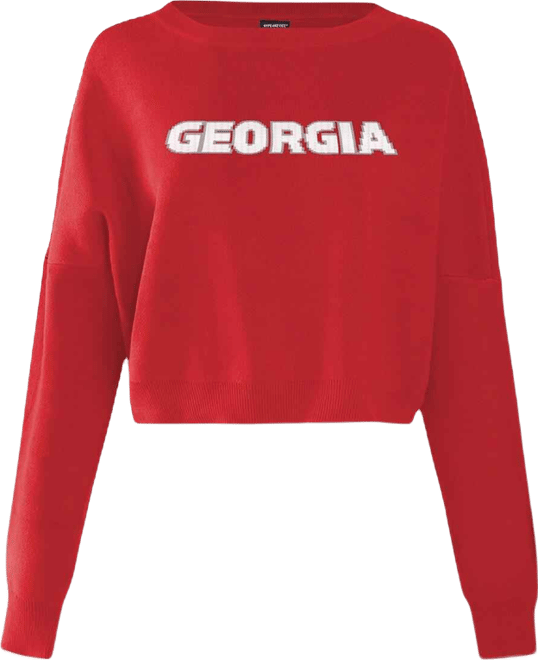 Women's Red Georgia Bulldogs Oversized Cropped Ivy Knit Pullover Sweater
