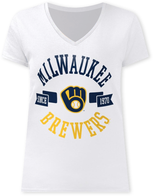 Women's White Milwaukee Brewers Super-Slim Fit Lightweight City Graphic V-Neck T-Shirt