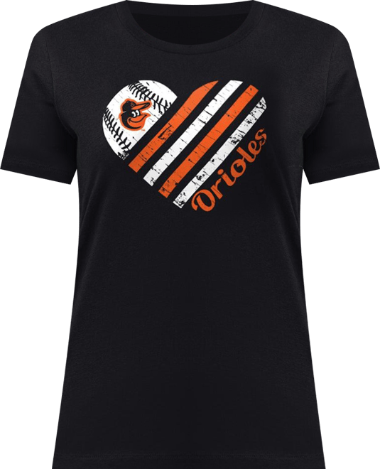 Women's Black Baltimore Orioles Super-Slim Fit Lightweight Heart Graphic T-Shirt