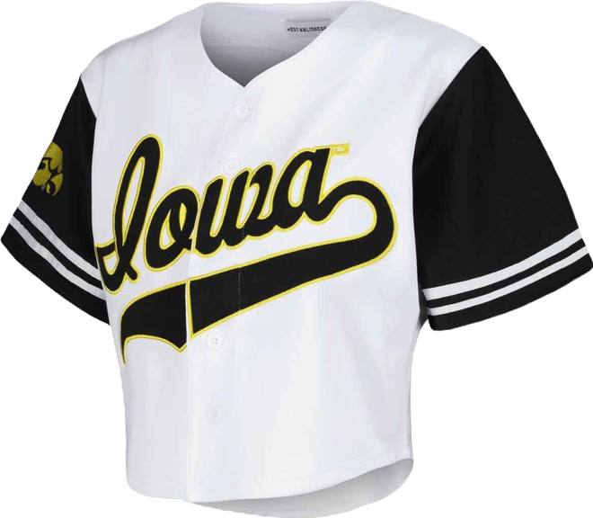 Women's White Iowa Hawkeyes Baseball Jersey Cropped T-Shirt